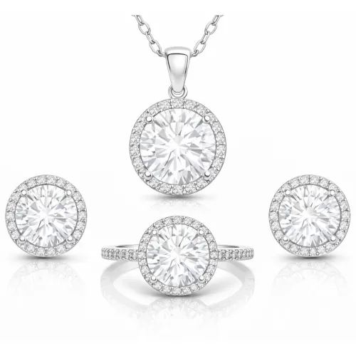 Gümüş Yuvarlak Montür Tek Taş Set