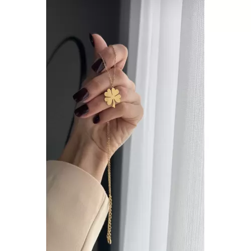 Çelik dört yapraklı yonca kolye