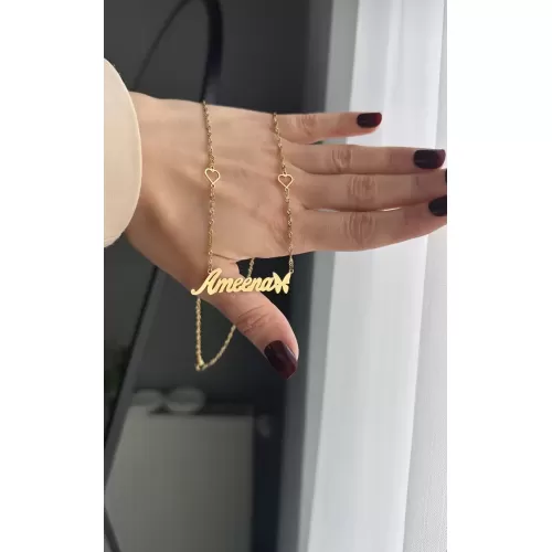 Çelik kalp detaylı isimli kolye