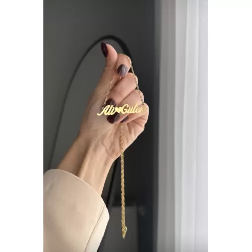 Çelik iki isim kalp kolye