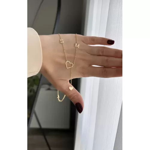 Çelik iki harf kalp detaylı kolye