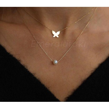 İncili kelebek kolye