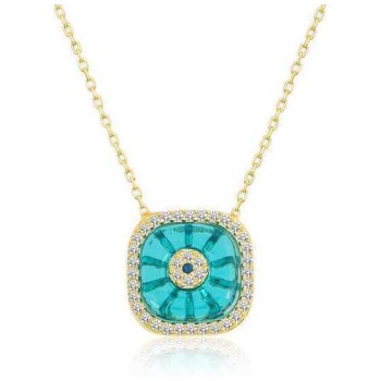 Gümüş Gold Kare Camgöz Nazar Bayan Kolye