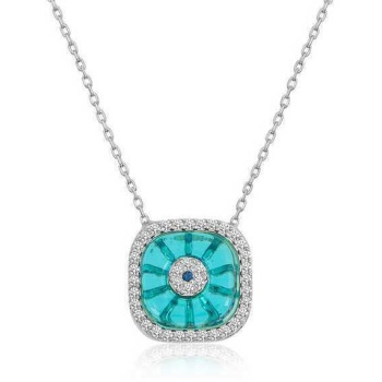 Gümüş Rodyum Kare Camgöz Nazar Bayan Kolye