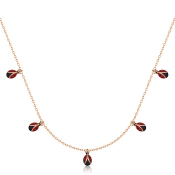 Gümüş Rose Uğur Böceği Şans Kadın Kolye