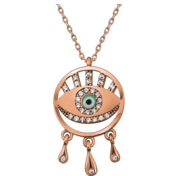 Gümüş Rose Nazarlı Göz Kadın Kolye