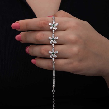 Gümüş Baget Çiçek Desenli Kadın Bileklik