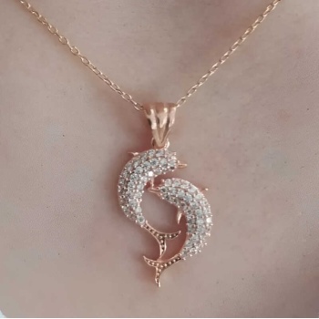 Gümüş Rose Çift Yunus Balığı Kadın Kolye