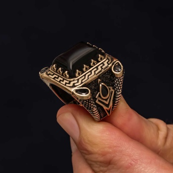 Gümüş Siyah Oniks Taşlı Erkek Yüzük