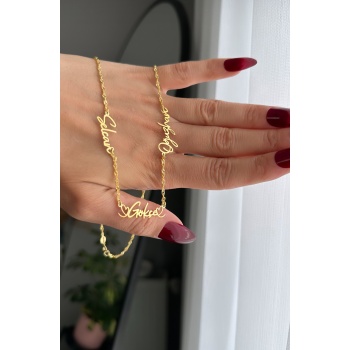 Kalp detaylı üç isimli kolye