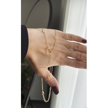 Çelik kalp detaylı 3 harfli kolye