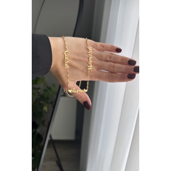 Çelik üç isimli kalp detaylı kolye