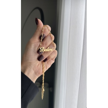 Çelik kalp detaylı ismli kolye