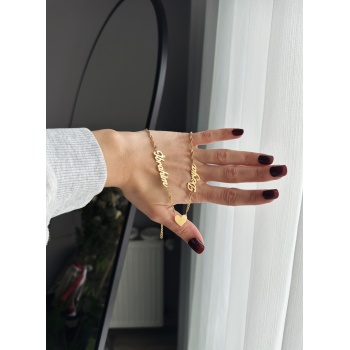 Çelik iki isim kalp kolye