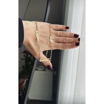 Çelik kalp detaylı isimli üç isimli kolye