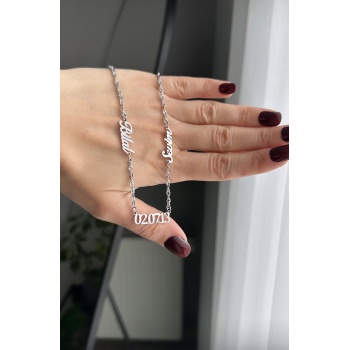Çelik tarih detaylı iki isimli kolye