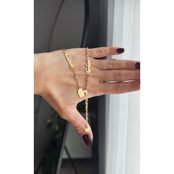 Çelik iki isim kalp kolye