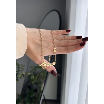 Çelik harf detaylı isimli kolye