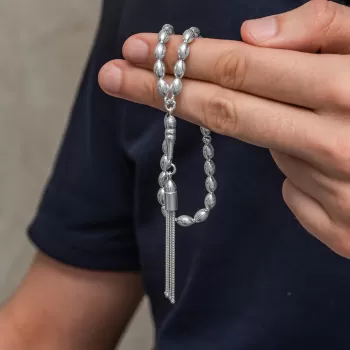 Gümüş Arpa Kesim Çizgili Erkek Tesbih