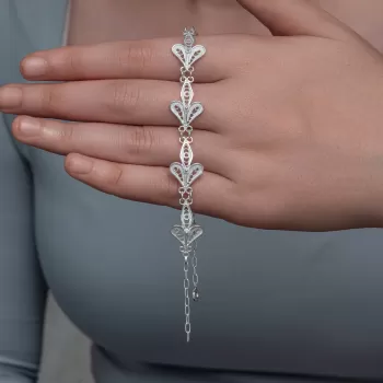 Gümüş Üç Yaprak Telkari Kadın Bileklik