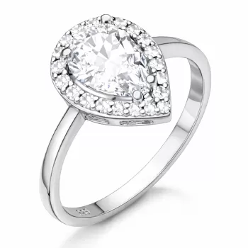 Gümüş Beyaz Zirkon Taşlı Damla Kadın Yüzük