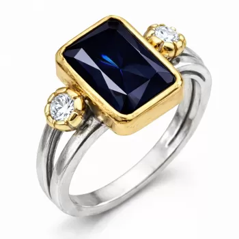 Gümüş Koyu Lacivert Zirkon Taşlı Otantik Kadın Yüzük