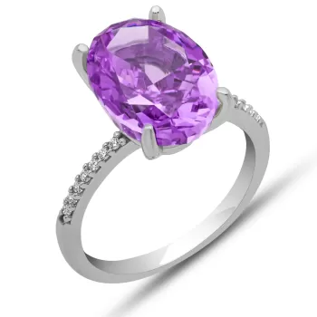 Gümüş Ice Cut Oval Mor Zirkon Taşlı Kadın Yüzük