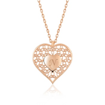 ​Gümüş Rose Kişiye Özel Kalbin İçinde Kalp Bayan Kolye