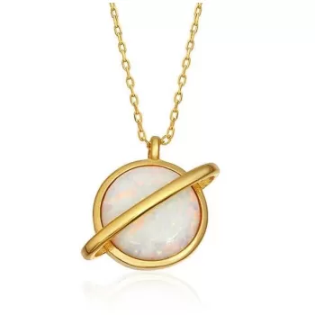 Gümüş Gold Opal Taşlı Gezegen Bayan Kolye