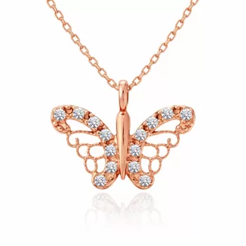 Gümüş Rose Kelebek Kadın Kolye