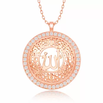 Gümüş Rose Allah Yazılı Kadın Kolye