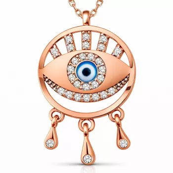 Gümüş Rose Nazarlı Göz Kadın Kolye
