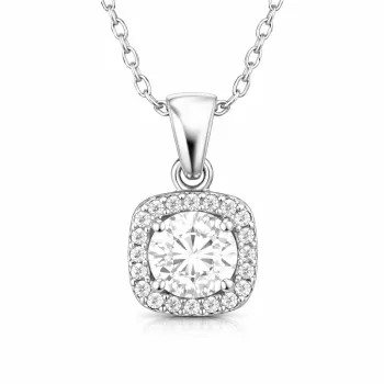 Gümüş Kare Montür Tek Taş Kadın Kolye