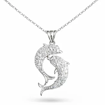 Gümüş Çift Yunus Balığı Kadın Kolye