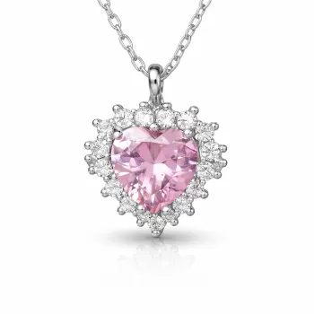 Gümüş Pembe Taşlı Kalp Kadın Kolye