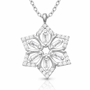 Gümüş Baget Taşlı Çiçek Kadın Kolye