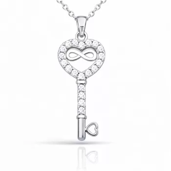 Gümüş Kalpli Sonsuzluk Anahtar Kadın Kolye