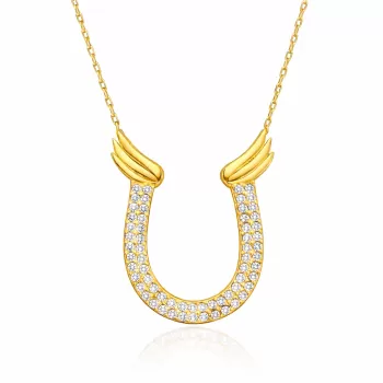 Gümüş Gold Zirkon Taşlı Nal Kadın Kolye