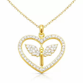 Gümüş Gold Mikail Meleği Figürlü Kalp Kadın Kolye