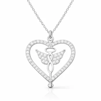Gümüş Kalp İçinde Kanatlı Sonsuzluk Kolye