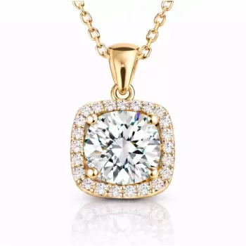 Gümüş Gold Kare Montür Tek Taş Kolye