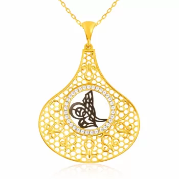 Gümüş Gold Tuğra Bayan Kolye