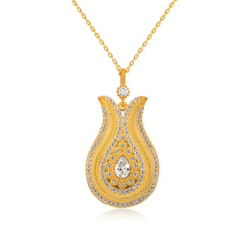 Gümüş Damla Taşlı Lale Bayan Kolye