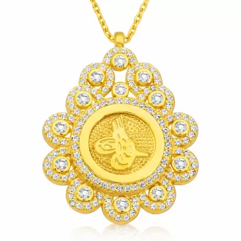 Gümüş Damla Çerçeveli Tuğra Bayan Kolye