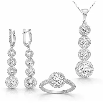 Gümüş Sıralı Dört Taş Bayan Set