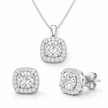 Gümüş Kare Montür Tek Taş Kadın Set