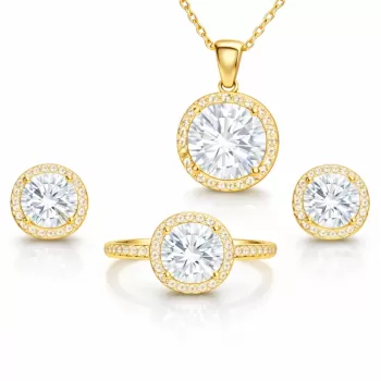 Gümüş Gold Yuvarlak Montür Tek Taş Kadın Set