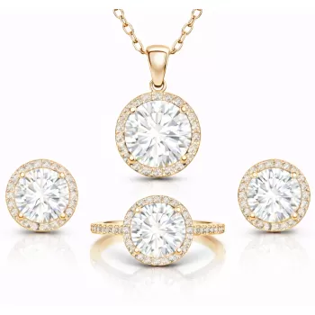 Gümüş Gold Yuvarlak Montür Tek Taş Kadın Set