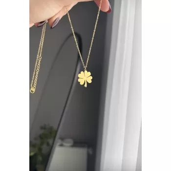 Çelik dört yapraklı yonca kolye