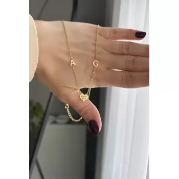 Çelik iki harf kalp kolye